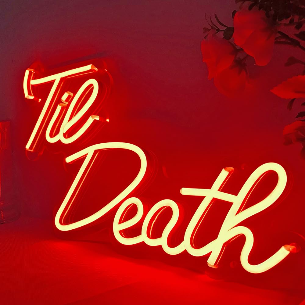 Jxin Til Death Neon Sign For Wall Decor  Til Death Led Neon Light Signs For Wedding Engagement Birthday Anniversary Proposal Party Bedroom Office  Wedding Gifts For Loved Ones  16X9 Red