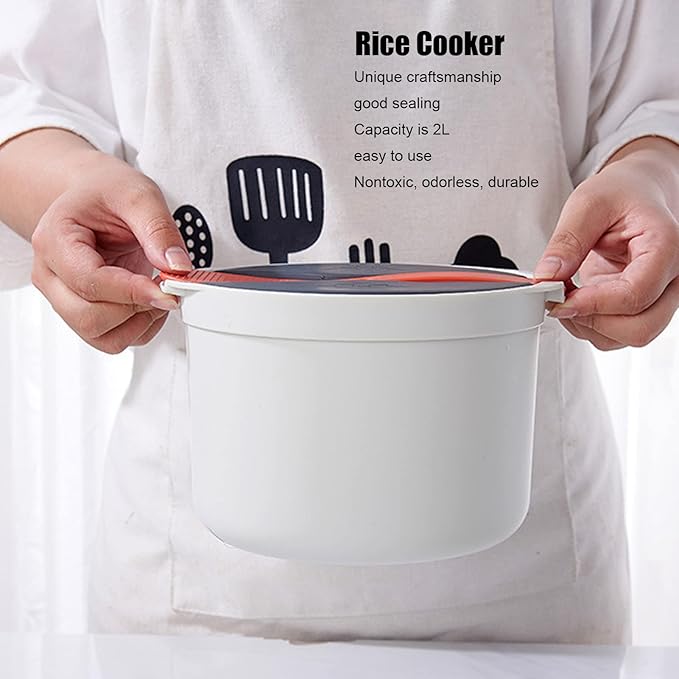 Ejoyous Microwave Rice Cooker, 2L Microwave Steamer Food Grade PP Material Microwave Rice Cooker with Rice Spoon for Home Kitchen Rice Cooking (Orange)