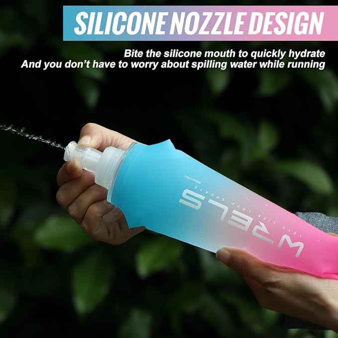 Collapsible TPU Soft Flask,Reusable Handheld Soft Water Bottle for Hydration Pack,BPA Free Gradient Folding Water Flask for Running Cycling Climbing (Light Blue&Pink-250ml*2)