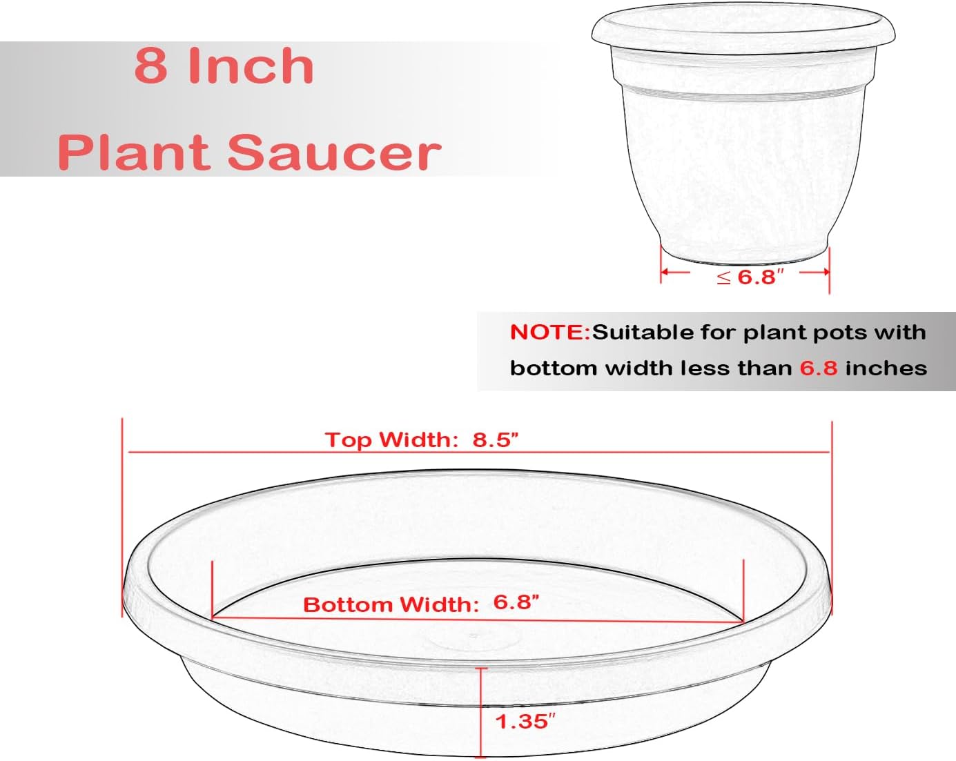 2 Pack Plant Saucer 8 Inch, Drip Trays for Potted Plants, Flower Pot Saucers Plant Trays for Pots, Plastic Planter Tray for Indoors, Plant Drainage Saucer Birdbaths for Outdoors