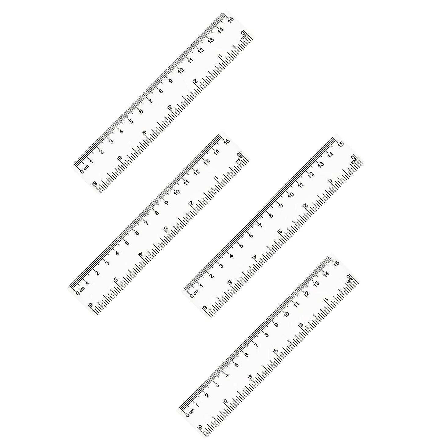 4 Pack 6-Inch Straight Rulers,Clear Plastic Ruler, Centimeter and inch Ruler Suitable for Student School and Office Study Drawing Measuring Standard