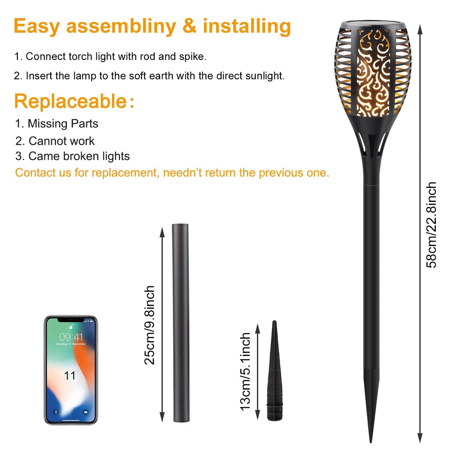 Permande Solar Torch Lights, Flickering Flame Effect, Waterproof, 4 Pack, Black, Model Sl33