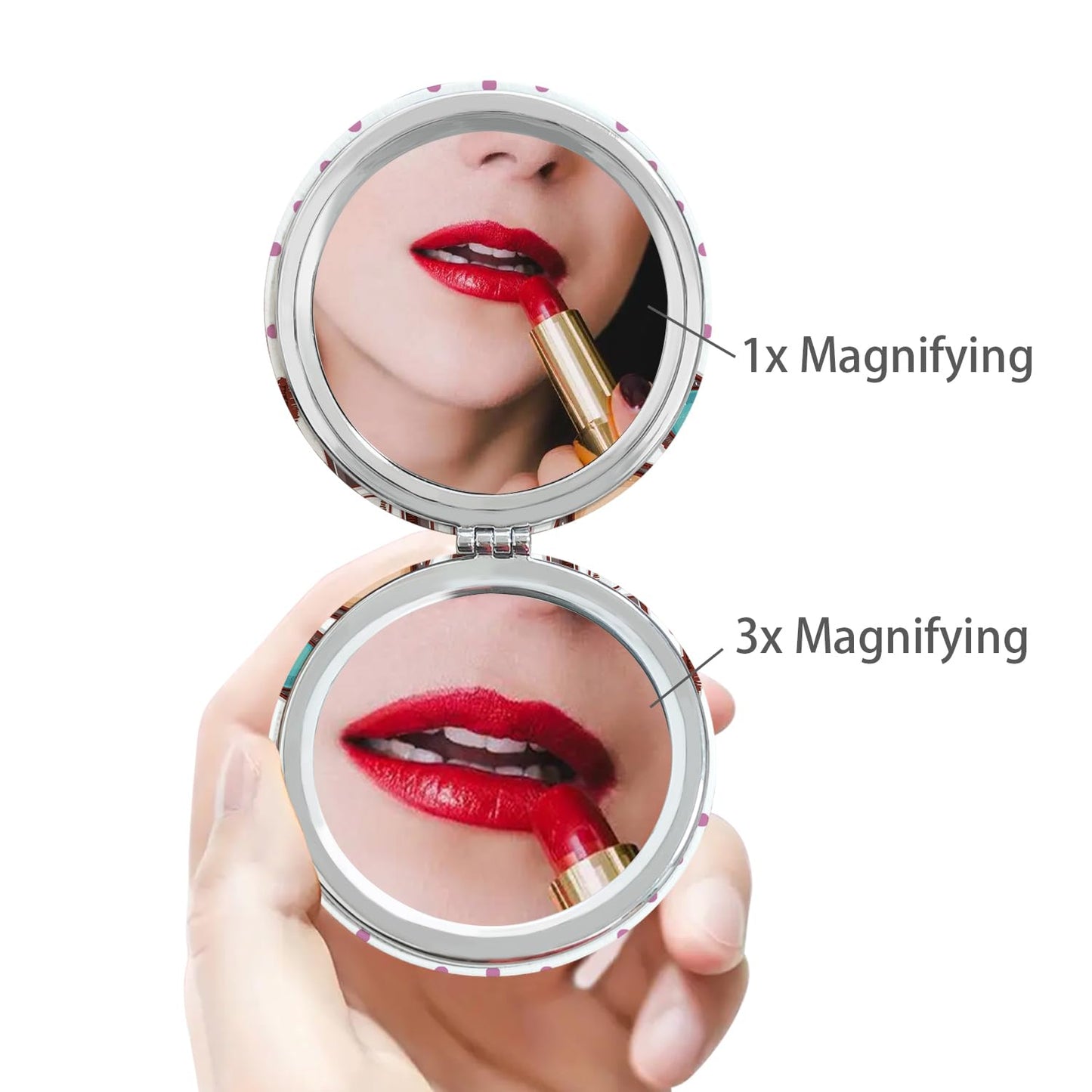 PDOZV Cheap Small Compact Mirror, Round 2.8    Metal Frame PU Common Style Double Sided Mini Magnifying 1X/3X Mirror for Purse C