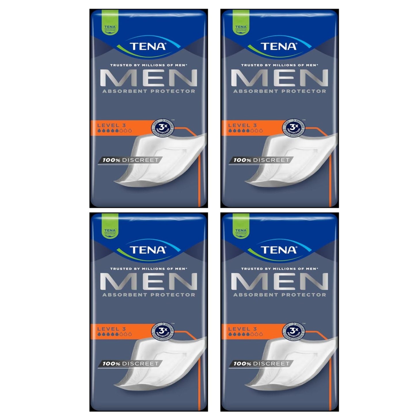 TENA Men Level 3 Incontinence Guards for Men, Heavy Absorbency, Maximum Protection, Odor Control,(Pack of 4-64 Count)