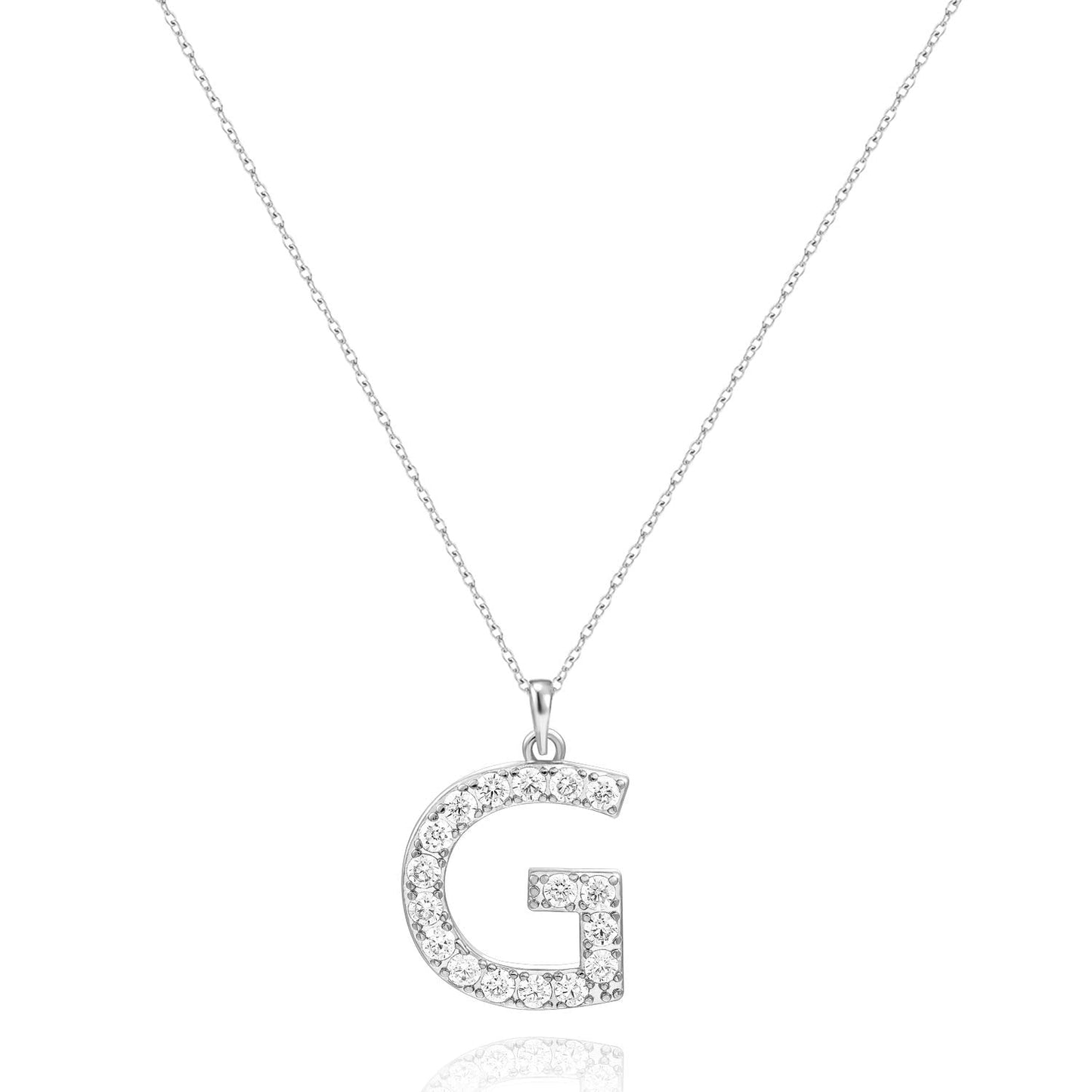 Tarsus G Initial Letter Stainless Steel Silver Alphabet Pendant Necklace Monogram charm cubic zirconia Jewelry Gifts for Women T