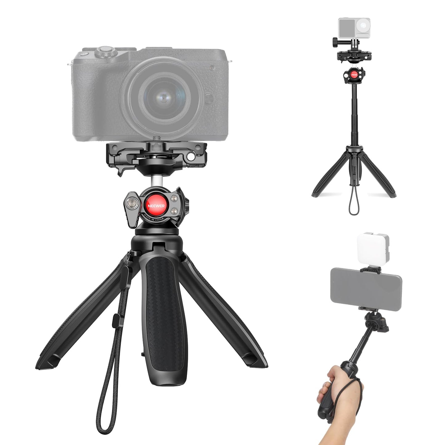 Neewer Tp38 Phone Camera Tripod, 15 Extendable Selfie Stick Metal Stand With Phone Holder, Action Camera Adapter Compatible With