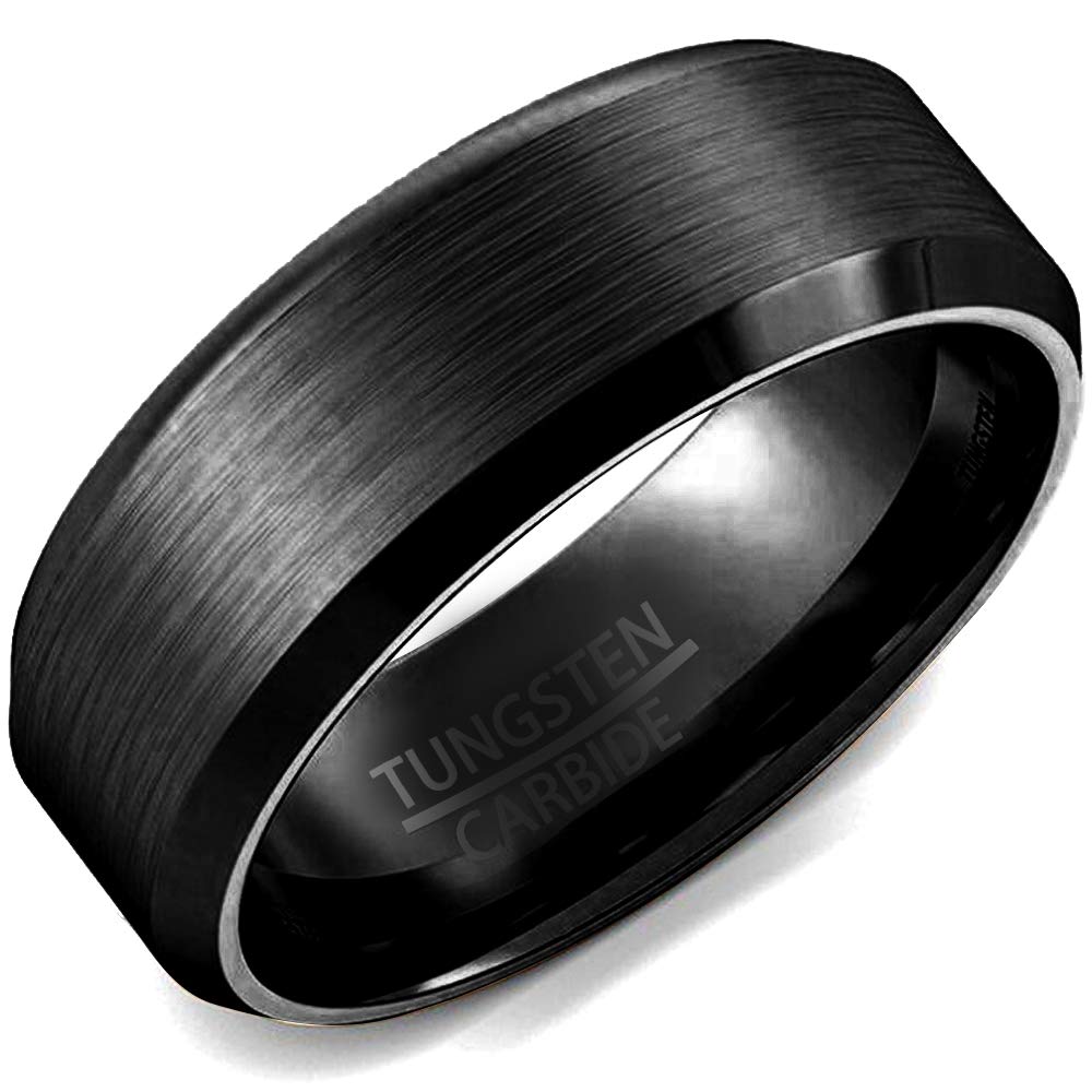 8mm Brushed Matte Black Titanium Stainless Steel Classical Simple Plain Ring Wedding Band (tungsten, 5)