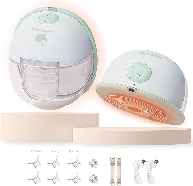 BLESSOURCE Security Heated Wearable Breast Pump, Hands Free Pump Breast with Innovative HeatFlow Tech, 3 Modes & 9 Suction...