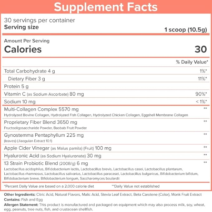 SkinnyFit - Super Youth, Peach Mango (28 Servings) - Multi Collagen Peptides Powder - Probiotics, Fiber, Hyaluronic Acid - Collagen for Women - Non GMO, Gluten Free, Sugar Free - Beauty & Self Care