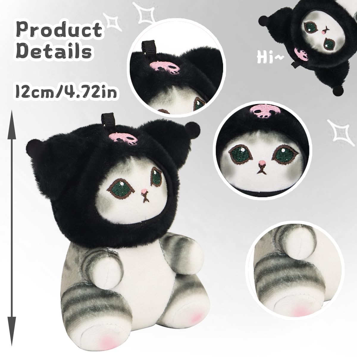 CNAANA Limited Edition Shark Cat Plush Keychain – Mini Bag Charm for Backpack & Purse, for Shark Cat Fans (Black)