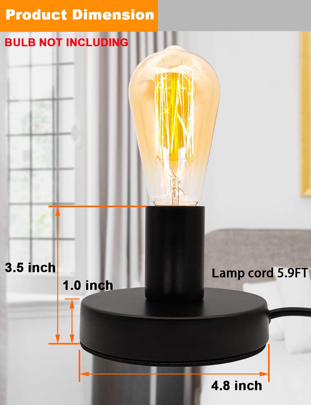 Yxth Industrial Table Lamp - Vintage E26/E27 Ceramic Base Holder, Small, Black, Model Yxth-001, Desk Lamp With On/Off Switch