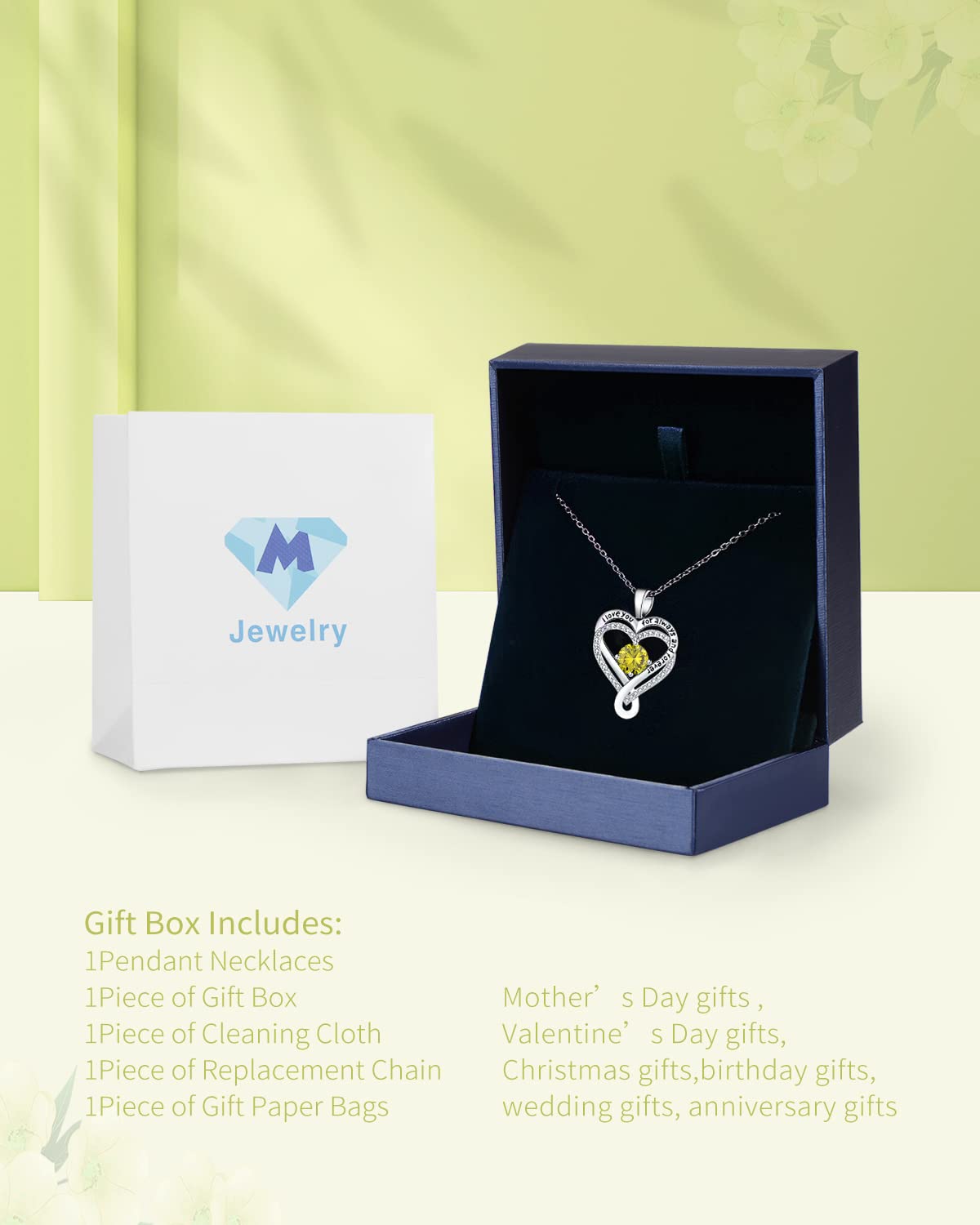 Mkhhy S925 Silver Necklace for Women Gifts for Wife Anniversary Infinity Heart Birthstone Jewelry for Women Birthday Gift for He