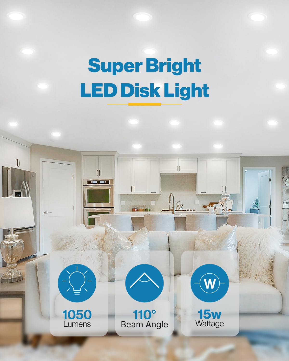Sunco 12 Pack 5/6 Inch LED Disk Lights, Disc Lights Ceiling, LED Flush Mount Recessed Can Lighting, 1050 LM, 2700K Soft White, Dimmable, 15W=75W, Damp Rated ETL