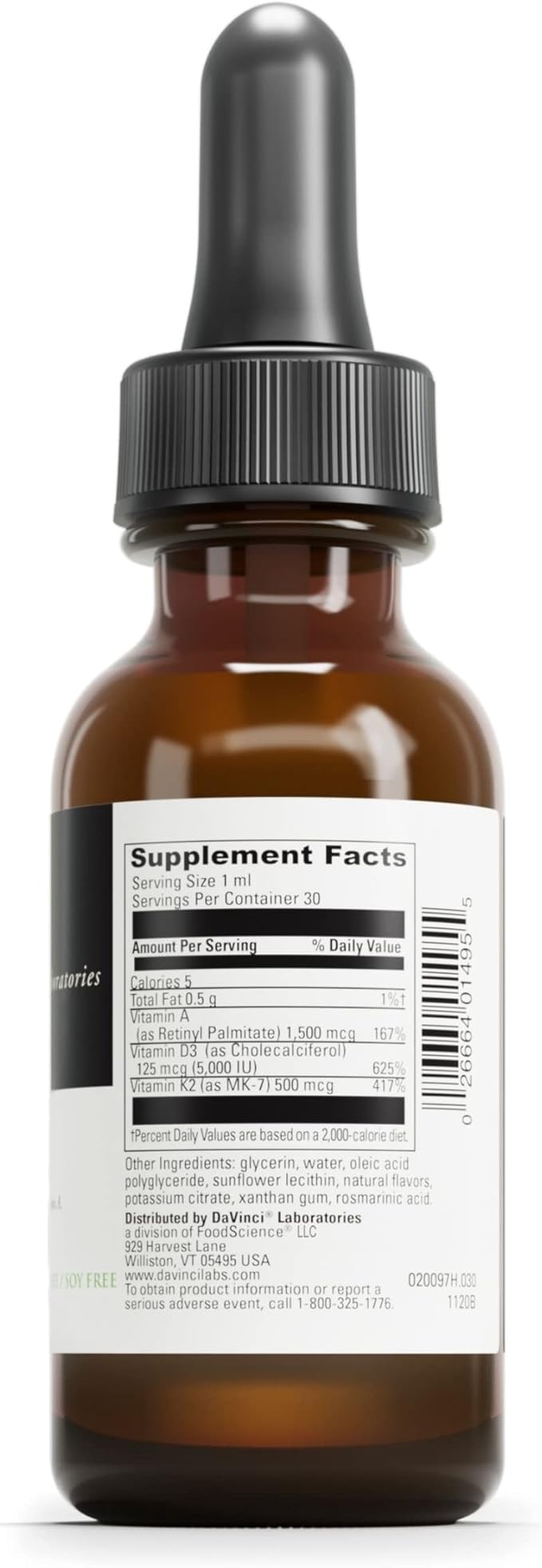 DAVINCI Labs Liposomal ADK - Liquid Dietary Supplement to Support Immune System, Bone and Heart Health* - with Vitamin A, Vitamin D3 and Vitamin K2 - Gluten-Free - Vegetarian - 30 ml