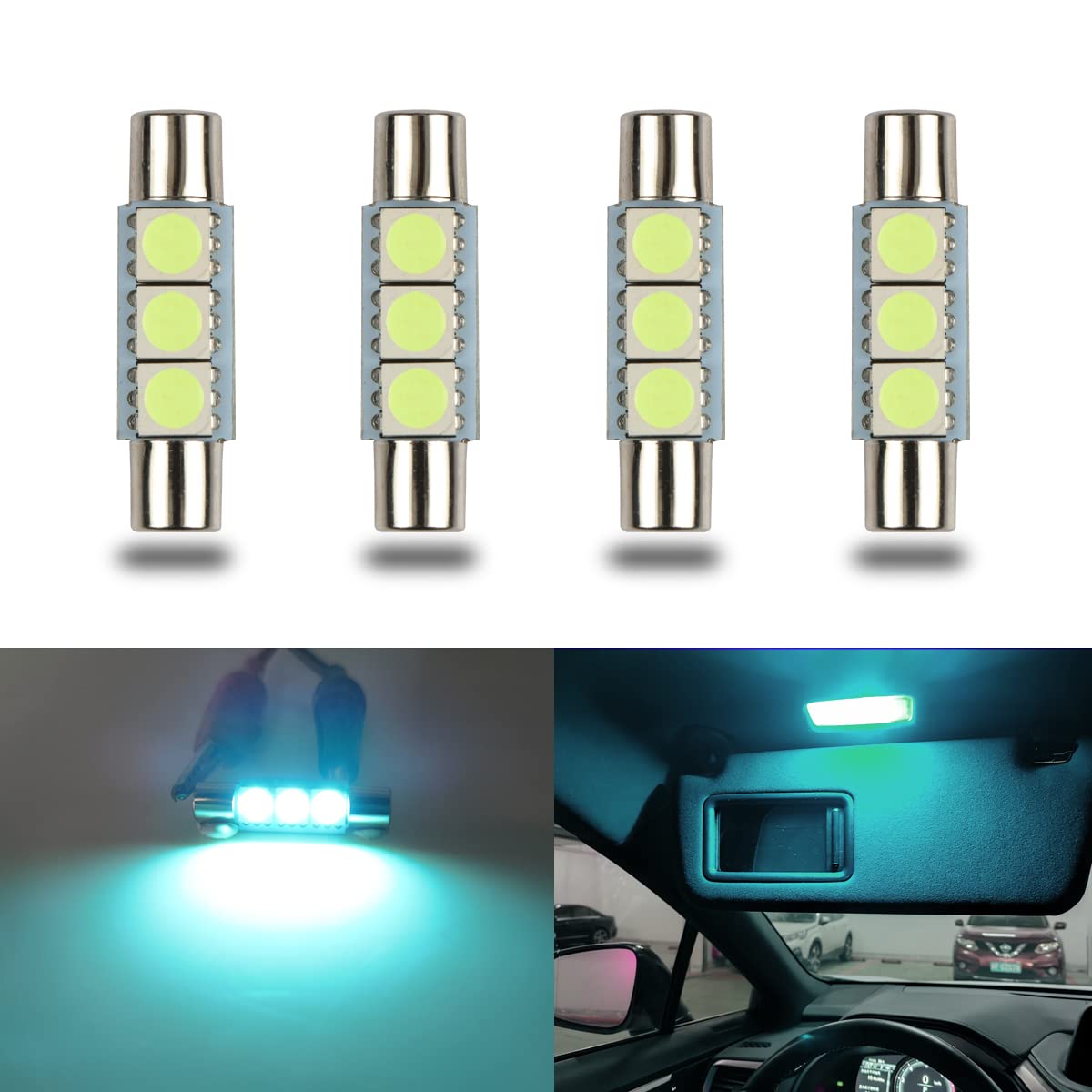 iBrightstar LED Bulbs for Car Interior Vanity Mirror Lights, 29mm, Ice Blue, 9-30V, Super Bright