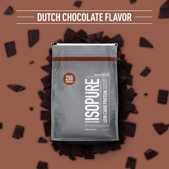 Isopure Low Carb 100% Pure Whey Isolate Protein Powder, Lactose Free, Gluten Free, With Vitamins, Dutch Chocolate, 25g Protein Per Serving, 7.5 Lbs, 103 Servings (Packaging May Vary)