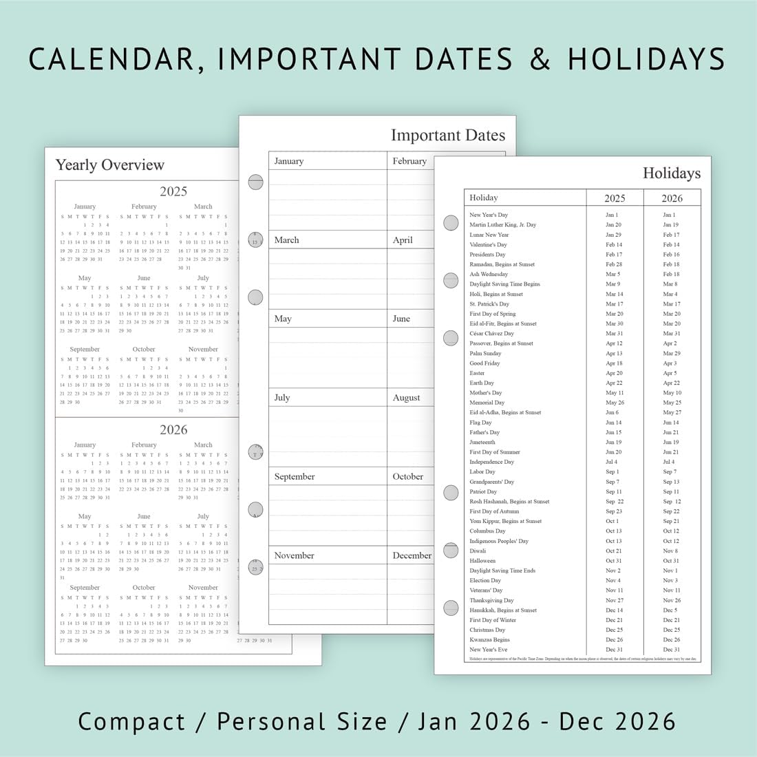 newestor 2026 Weekly & Monthly Planner Refill, 3-3/4" x 6-3/4", Jan 2026 - Dec 2026, Personal/Compact/Size 3