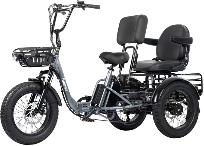 Folding Electric Tricycle for Adults 2 Seater, 22MPH 100 Miles 4" Wide Fat Tire Electric Trike, 3 Wheel Electric Bike 1200...