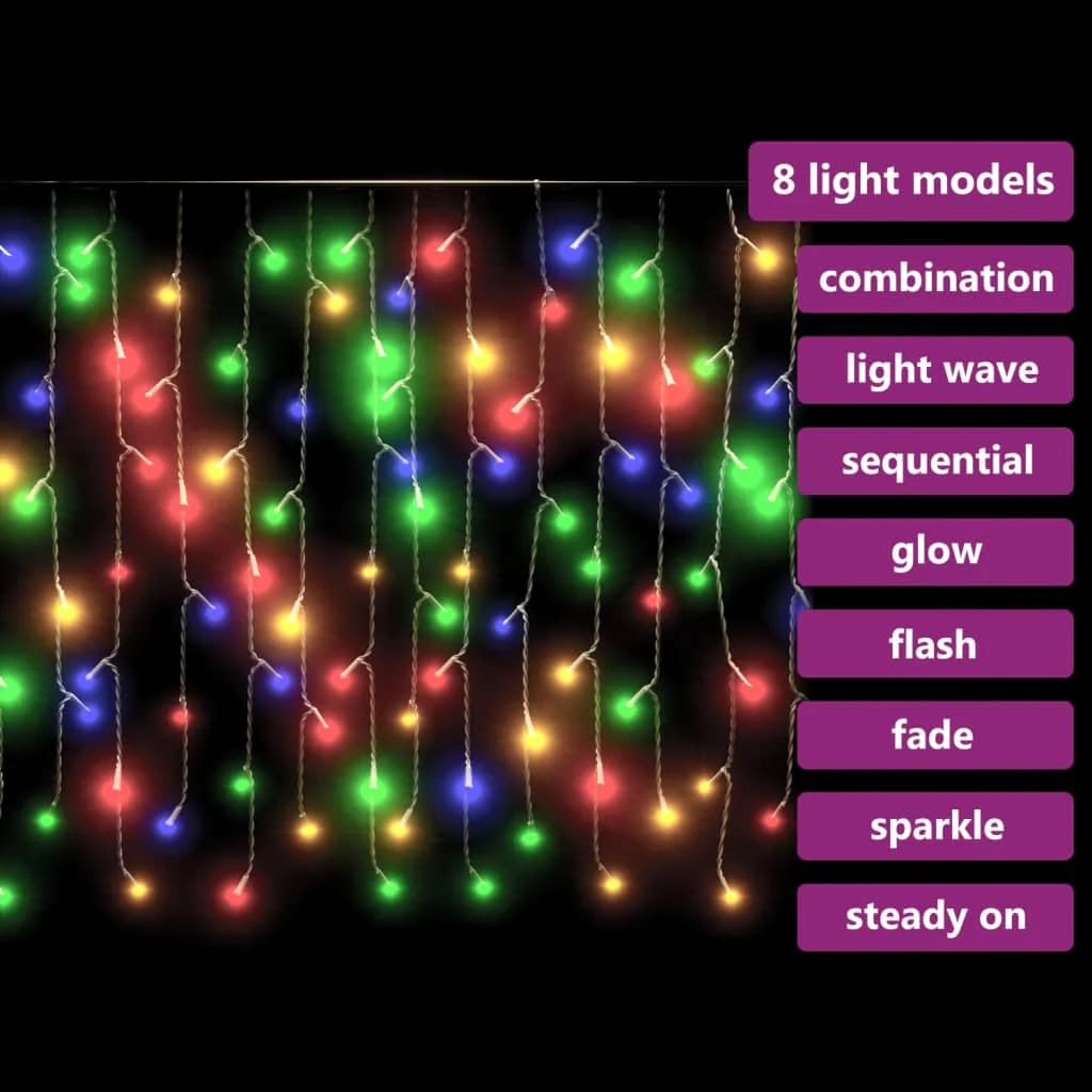 vidaXL LED Curtain Icicle Lights, 400 LEDs, 393.7in, Cold White, Waterproof, 8 Lighting Modes, USB Connection