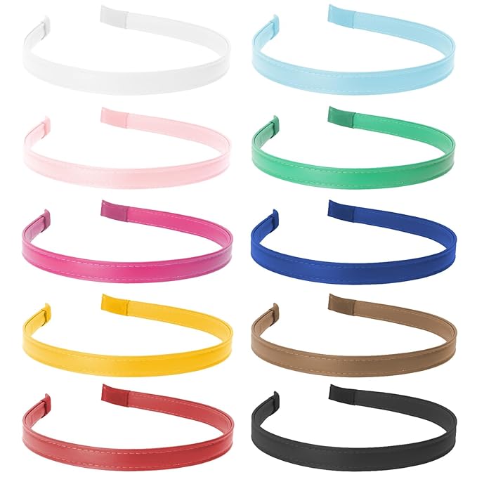 Wecoe 10pcs Pu Leather Headbands Women 0.6 Inch White Pink Rose Red Yellow Khaki Green Royal Blue Black Headband Non Slip ...