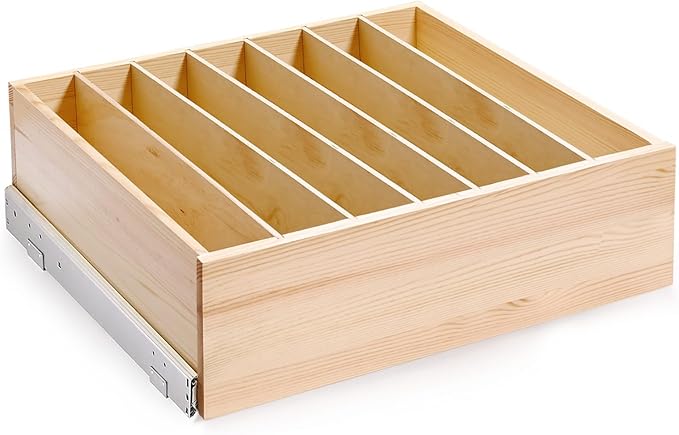 Pull Out Cabinet Organizer with Divider, 26''W×21''D×7''H Soft Close Wood Drawer for Kitchen Pantry, Finished, Heavy-Duty, Bottom Assembly (Wood Drawer Part Width is 25'')