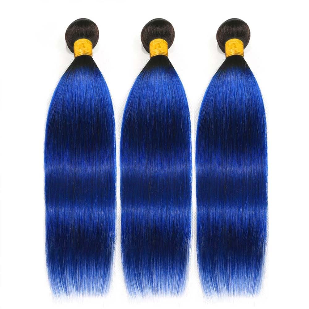 Lagalaga Bundles Human Hair 10 12 14 Inch Straight T1B Blue Human Hair Bundles Unprocessed Brazilian Virgin Hair Quick Weave Bun