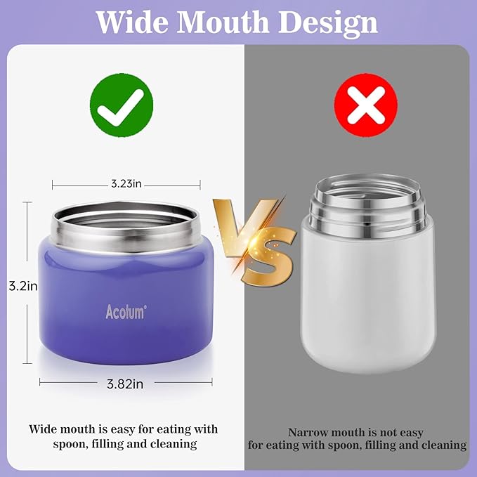 Insulated Thermo Food Jar for Kids - 12 Oz Capacity, Suitable for Hot & Cold Foods, Leak-Proof Vacuum Stainless Steel Design with Wide Mouth for Lunches, Soups and Travel