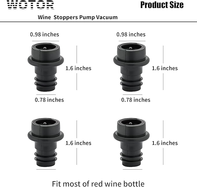 WOTOR Wine Stoppers Vacuum, Wine Saver, Wine Pump Vacuum Stoppers, Wine Preserver, Reusable Bottle Sealer Keeps Wine Fresh (Black, 8 Pieces)