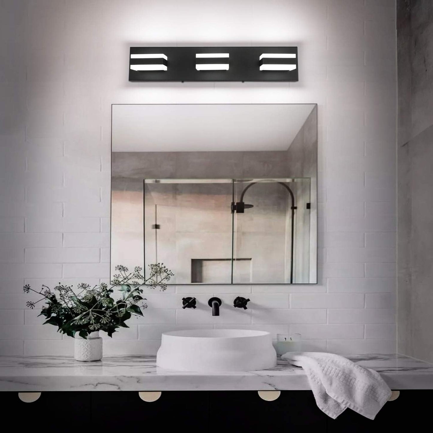 SOLFART Bathroom Vanity Light Fixtures, LED Dimmable, 3 Lights, 21.7 inch, Matt Black, Model S8568-3T-6000K, Aluminum
