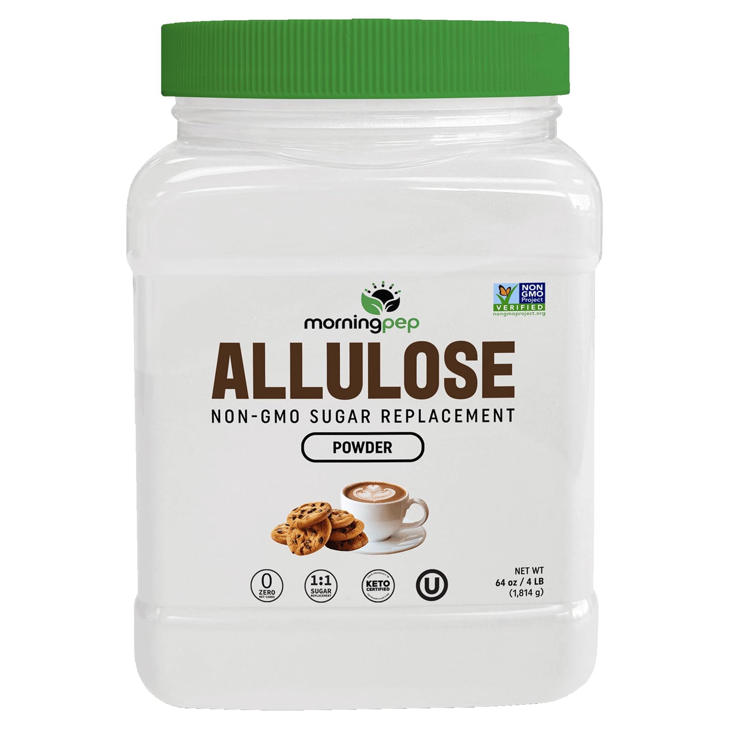 Morning Pep Allulose Sweetener 4 lb - Zero Calorie Sugar Alternative, 100% Pure, No Erythritol, Non-GMO Project Verified, Keto C