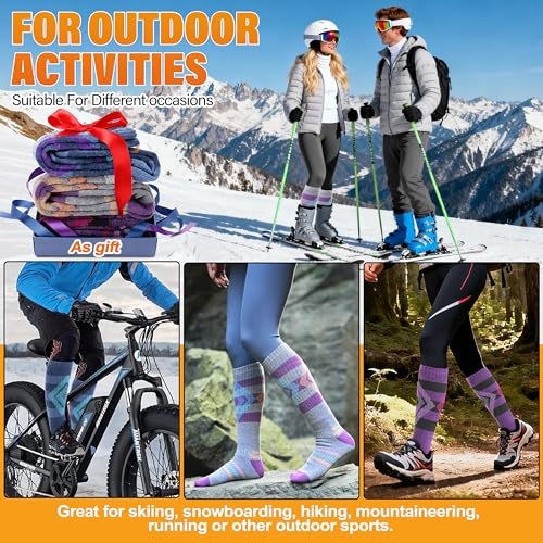 Welwoos 3 Pairs Merino Wool Ski Socks for Womens Mens Thermal Winter Warm Thick Knee High Socks for Skiing Snowboarding