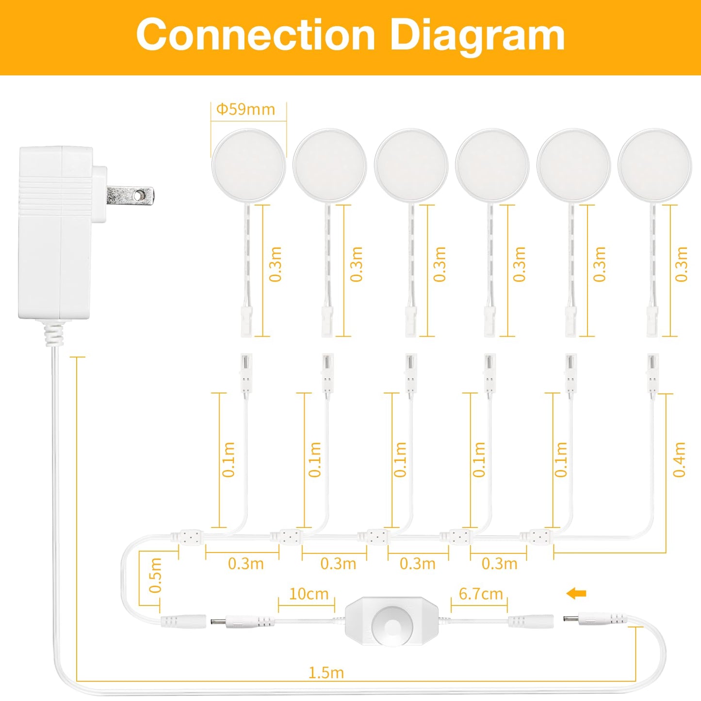 Wobane Led Puck Lights Plug In  Under Cabinet Lighting With Switch  Dimmable Under Counter Lighting For Shelf  Closet  Cupboard  Bookcase  Display  Super Bright  2700K Warm White  6 Pack