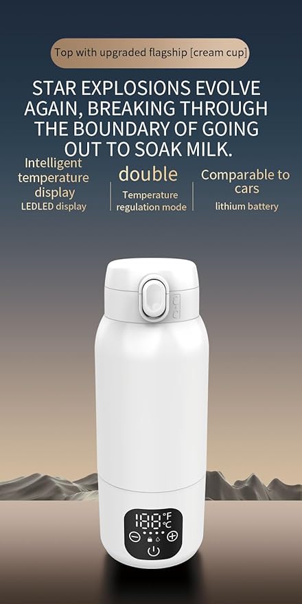 Portable Milk Warmer for Travel, 18.88oz Large Capacity Bottle Fast Breastmilk Water Warmer On The Go with LCD Display for Vehicle, Car, Airplane Journey