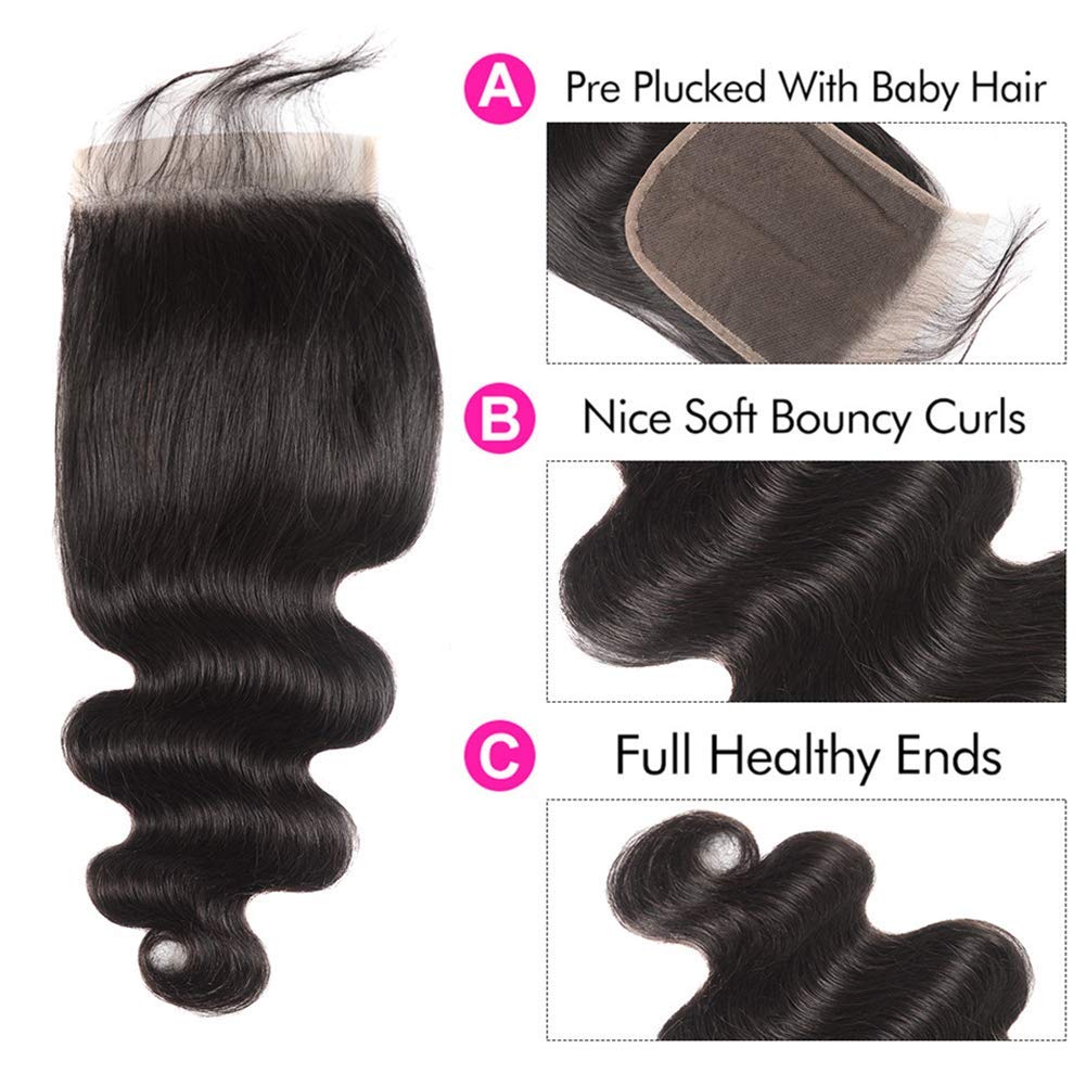 6X6 Closure Human Hair Pre Plucked Closure Body Wave 6 By 6 Free Part With Baby Hair Unprocessed 100% Human Hair Swiss Lace 130%