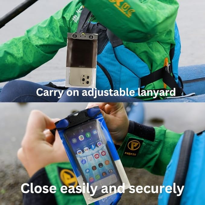 Aquapac Waterproof Phone Case, Large, Black, Lanyard, iPhone and Android, Made in The UK, Hiking, Mountain Biking, Running Accessory, Travel Essential, 5 Year Warranty. IPX8 Certified to 30 ft deep.