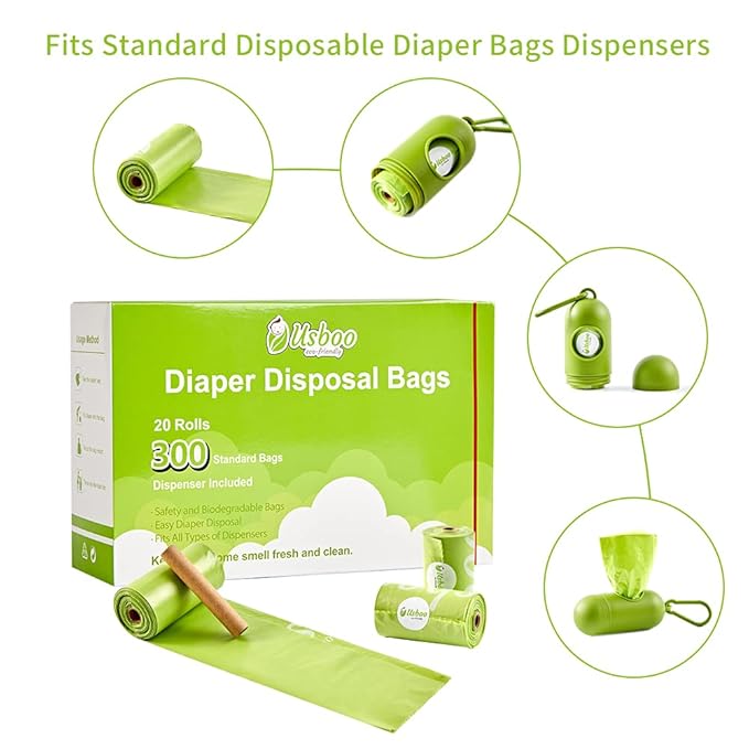 Disposable Diaper Bags for Baby, 20 Refill Rolls/300 Bags Waste Bags with Dispenser, Convenient and Quick Diaper Disposal, Unscented