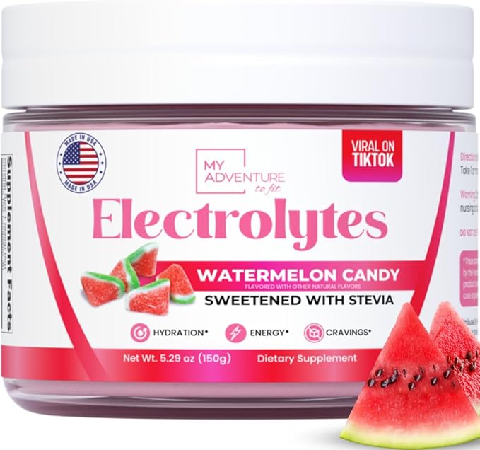 Watermelon Candy Electrolytes Powder – Sugar-Free Hydration Drink Mix with 623 mg Potassium – Clean Ingredients – Vegan, K...