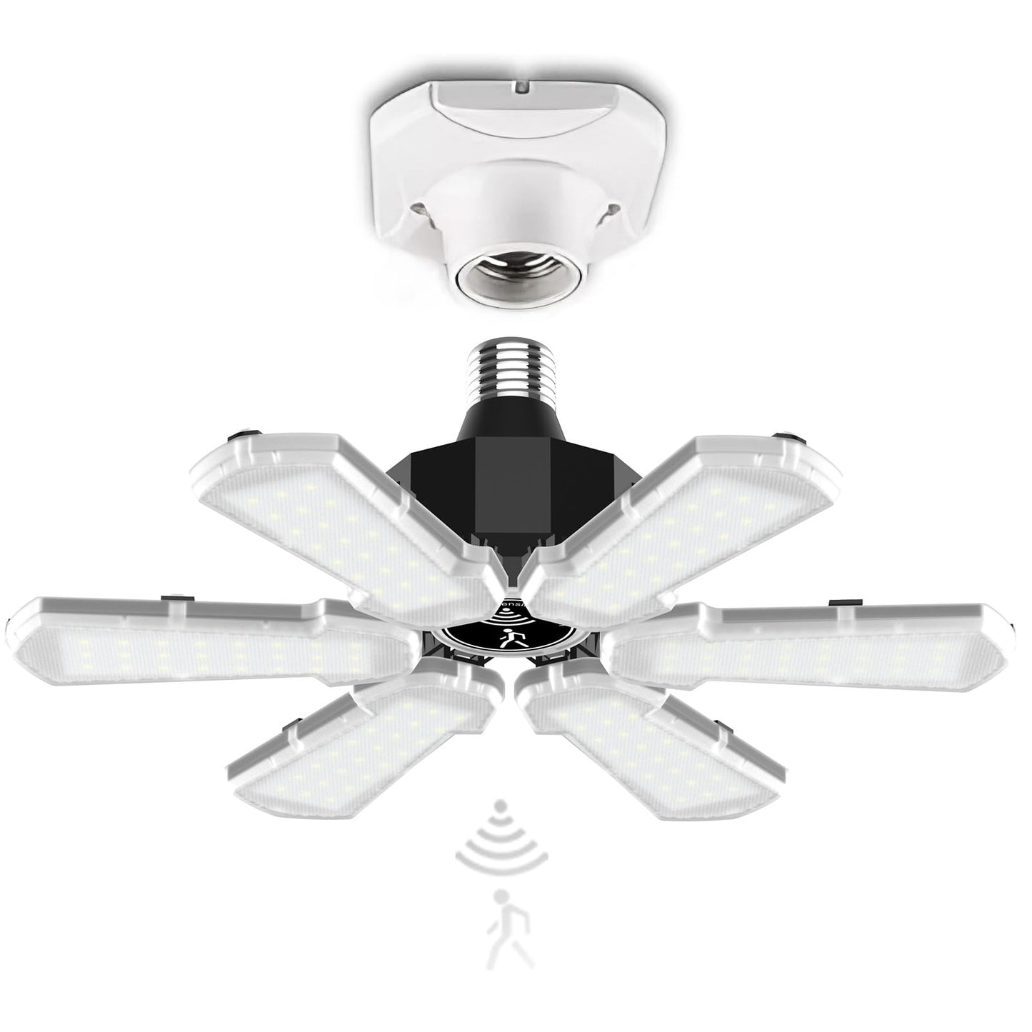 Motion Sensor Garage Light  Bright 18000Lm Basement Shop Ceiling Lighting With Motion  180W Led Motion Activated Garage Lighting W/ 6 Adjustable Panels Screw In E26 E27 Bulb For Basement Shop(1Pack)