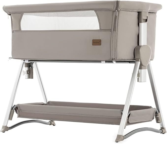 Bassinet, Bedside Sleeper for Baby, Rocking Cribs Newborn Infant Sleeping Bed, Portable Foldable Baby Travel Bed with Mattress, Height Adjust, Suit for 0-6M Bassinet (Khaki)