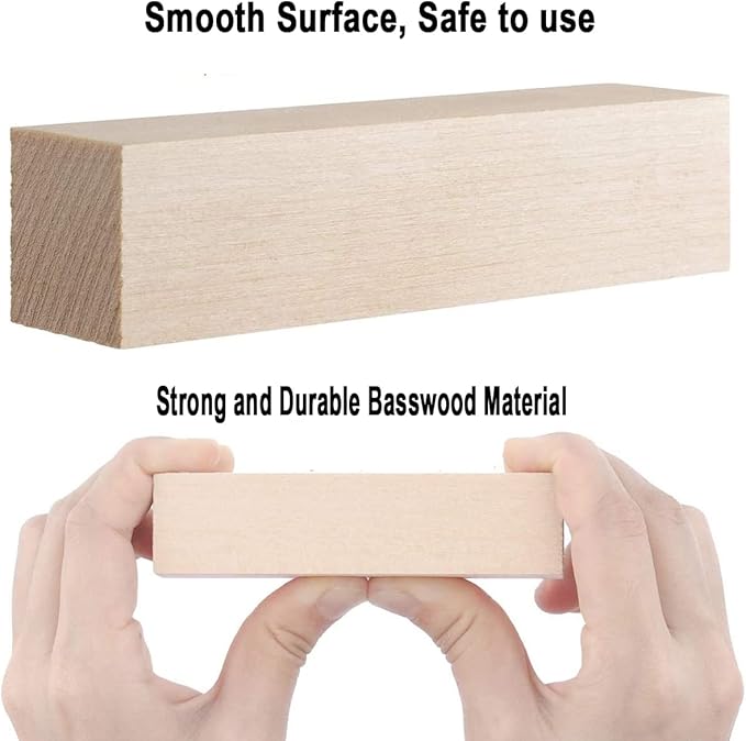 2 Pack Unfinished Basswood Carving Blocks Kit, 6 x 3 x 3 Inch Unfinished Bass Wood Whittling Soft Wooden Carving Block Set for Kids Adults Wood Carving Beginner