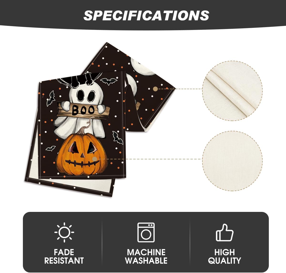 Artoid Mode Polka Dot Ghost Pumpkin Cat Boo Halloween Table Runner, Bat Seasonal Fall Kitchen Dining Table Decoration for Home Party Decor 13x90 Inch