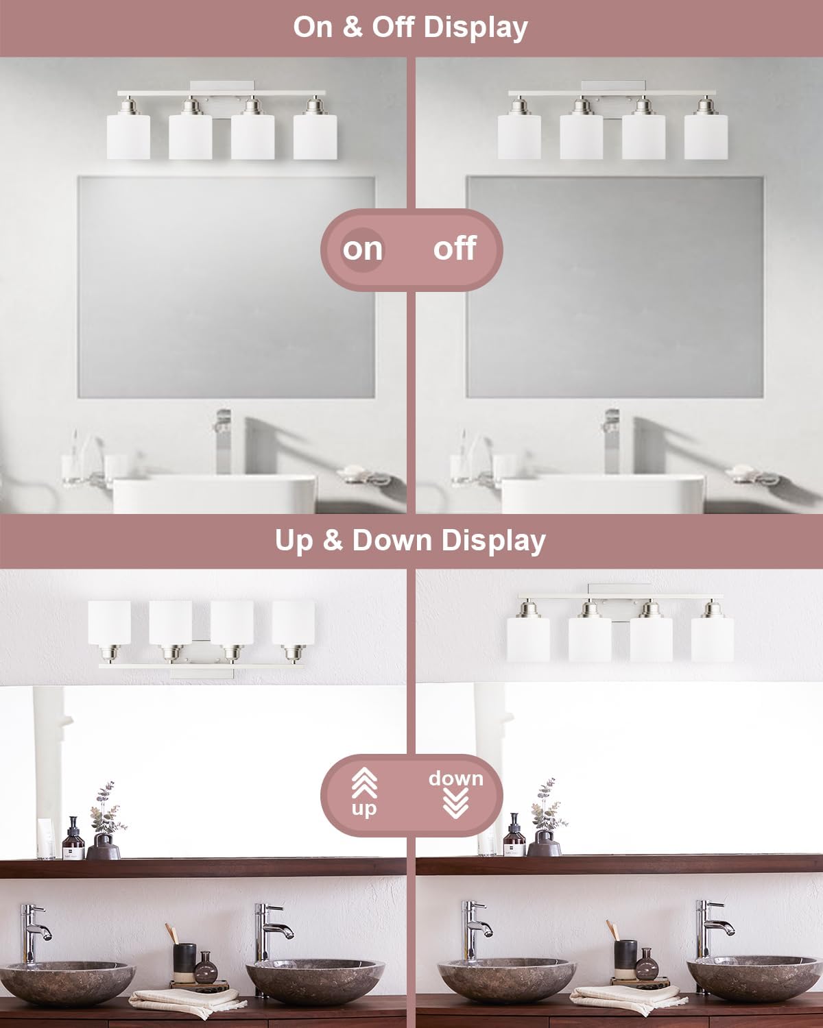 Sailstar 4-Light Bathroom Light Fixtures, Brushed Nickel, Glass Shade, Model CP-JQD-F-002