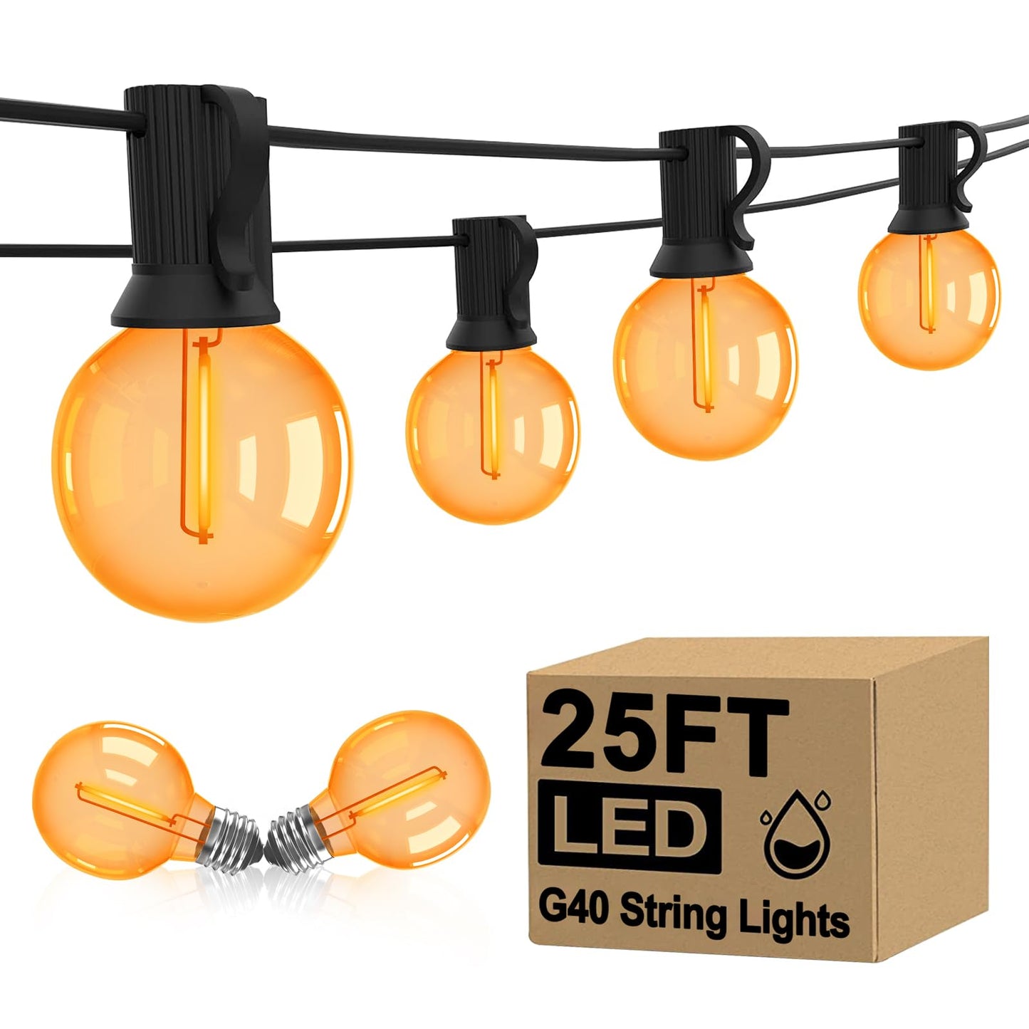 GOOTHY Halloween String Lights, 25Ft, 27 LED Shatterproof Orange Globe Bulbs, Outdoor Patio Decor