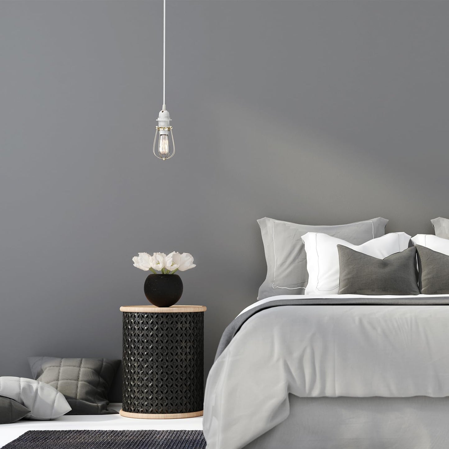 Hortsun 6 Pack Hanging Light Kit E26/E27, 12 Ft White Lamp Cord With On/Off Switch For Bedroom And Living Room