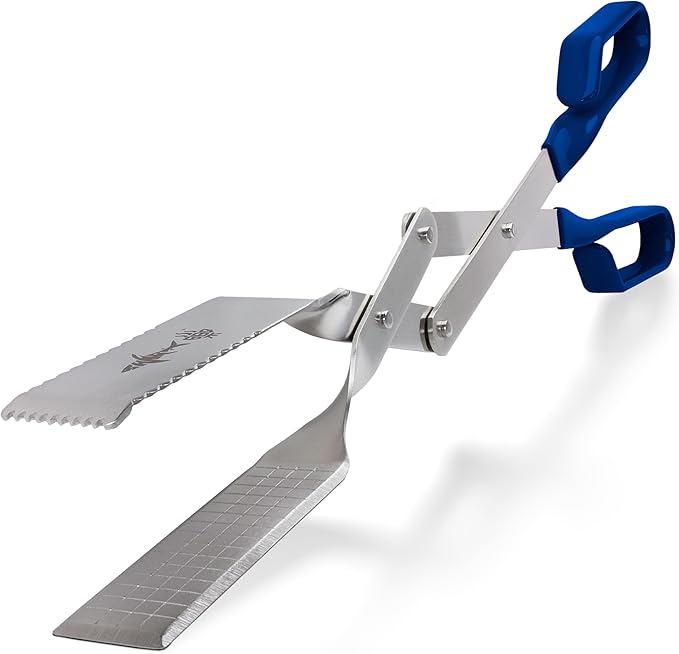 Shark BBQ Grill Tongs - 17 inch (Blue) Steak Tongs. Professional kitchen and outdoor grilling utensil. Long reach Barbeque Grilling Tong. Ideal for steak, fish, burger, and sausage