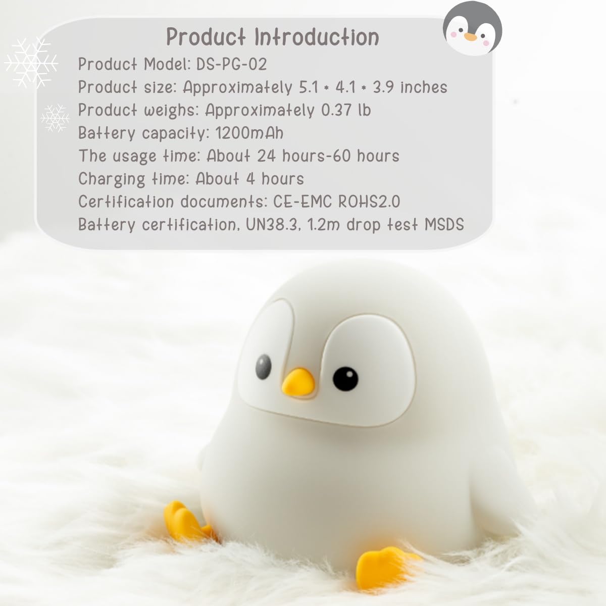 Yr Yrhh-Pet Penguin Cute Night Light For Kids  Squishy Rechargeable Penguin Gifts Lamp  Food Grade Silicone Dimmable Touch Nightlight  Boy Girl Light Up Gray Penguins  Baby Nursery Room Animal D?Cor