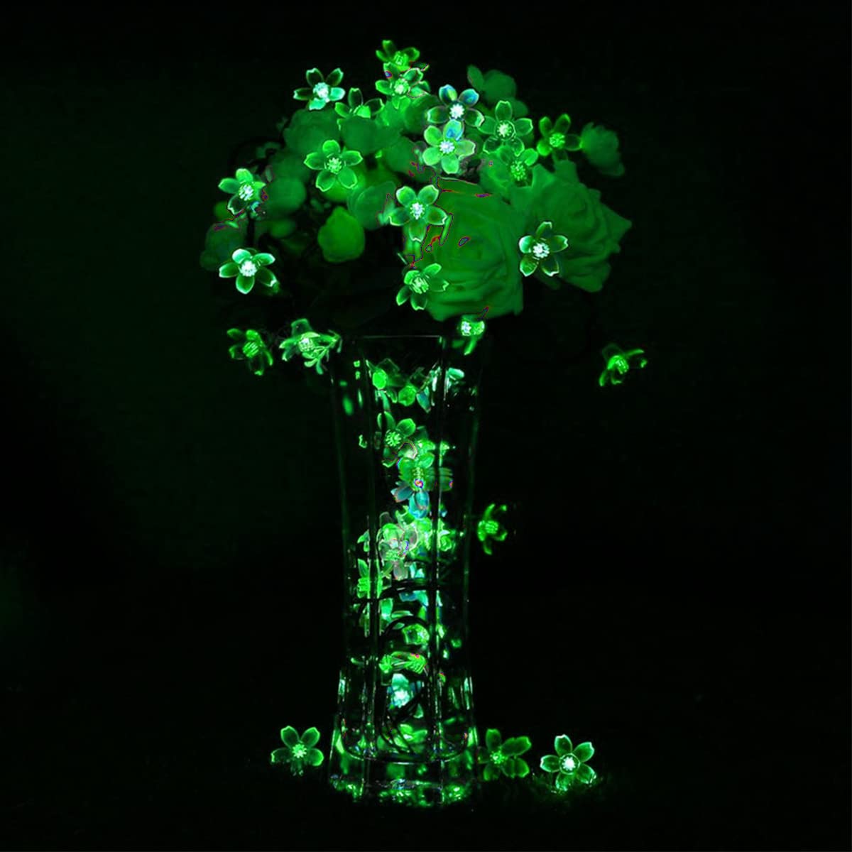 Iticdecor Solar Flower String Lights, 50 Led Green Waterproof Fairy Lights For Outdoor Garden, Patio, Fence, Spring Decor