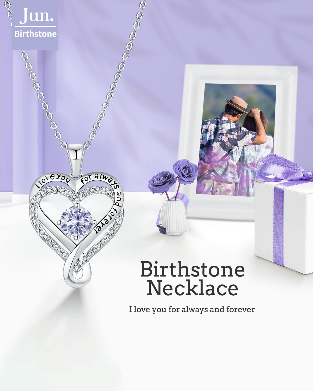 Mkhhy S925 Necklace for Women Anniversary Birthday Gifts for Wife Girlfriend Her Infinity Heart Birthstone Womens Jewelry Silver