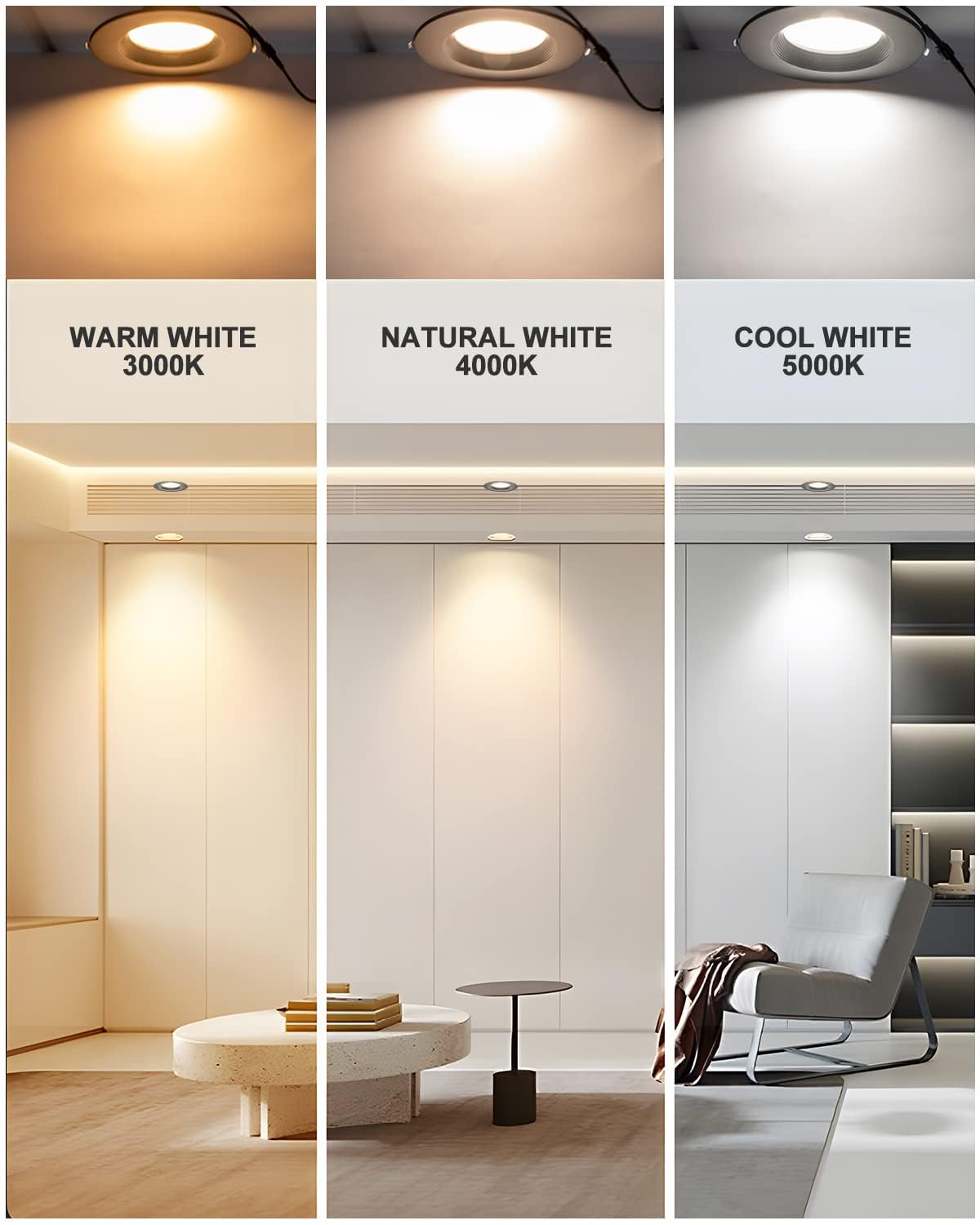 Lightdot 12W Dimmable LED Downlight, 3CCT Selectable (3000K/4000K/5000K), Black, 6 Inch Canless Ceiling Light,