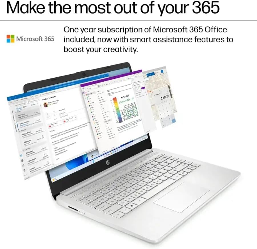Hp 14 Student-Laptop With Copilot Ai Office365, Quad Core Intel Processor N150(Up To 3.6Ghz) 8Gb Ram 192Gb Storage(128Gb Ufs + 6